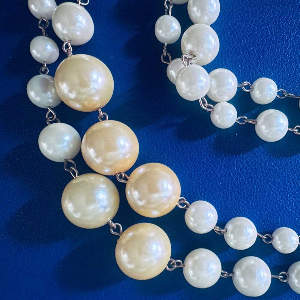 60" Faux Pearls Multi-Strand Rope Necklace – White & Champagne Beads - Picture 4 of 4